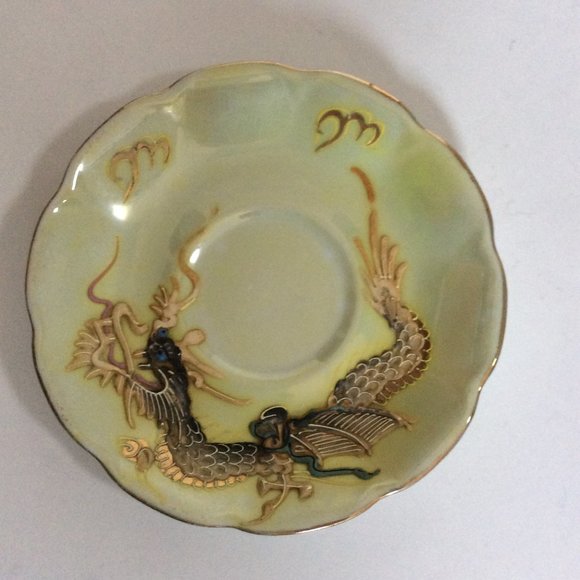 Vintage Shaff handpainted raised dragon saucer and cup gold gild handle Japanese - Picture 8 of 12